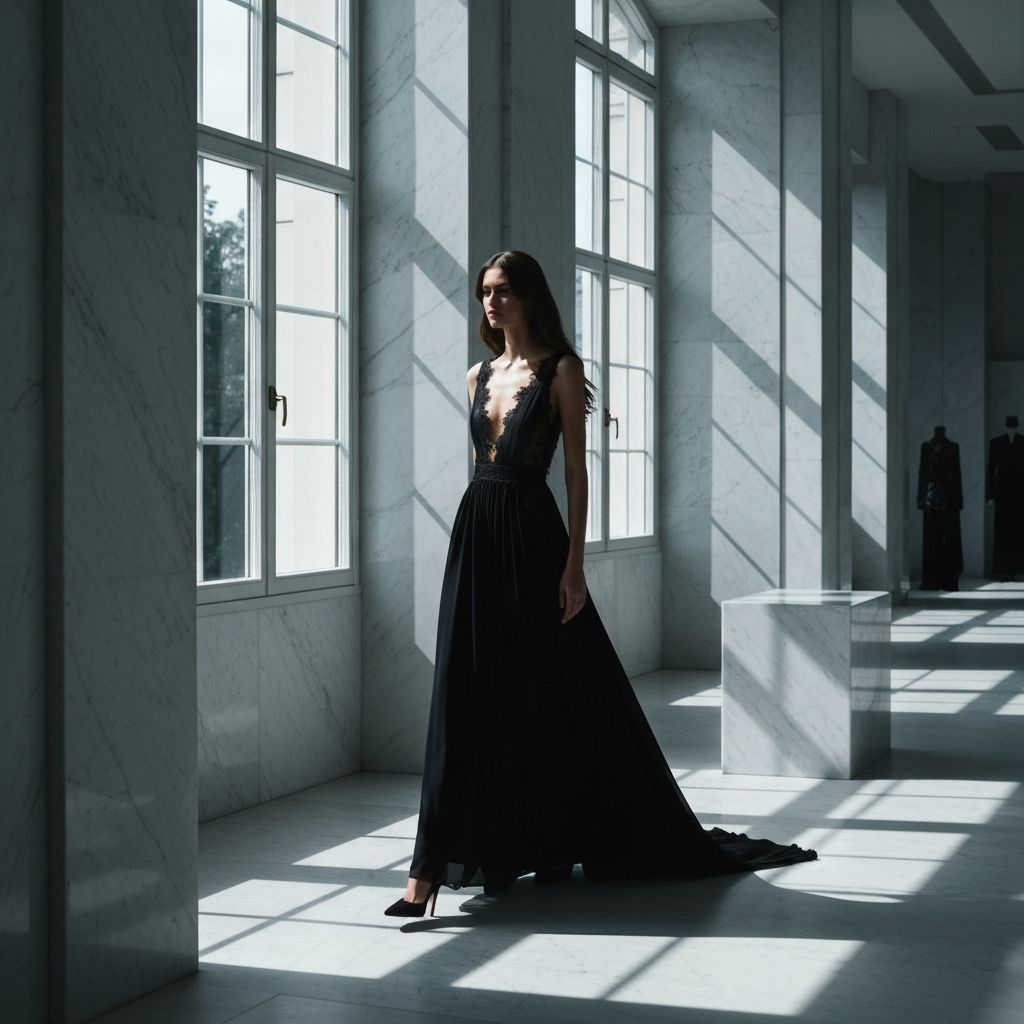 Haute couture fashion editorial - Model in an elegant black gown